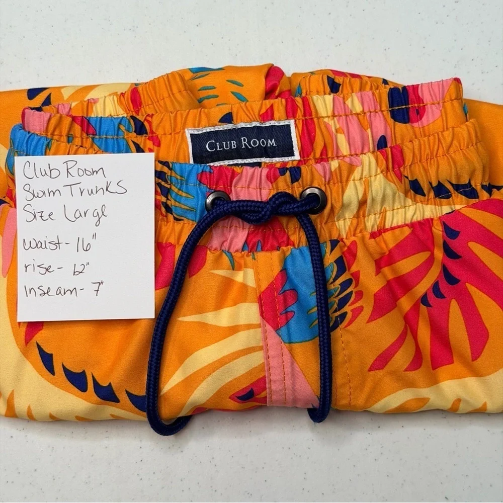 Club Room Men's Parrot Print Swim Trunks Orange Tropical Size L Excellent